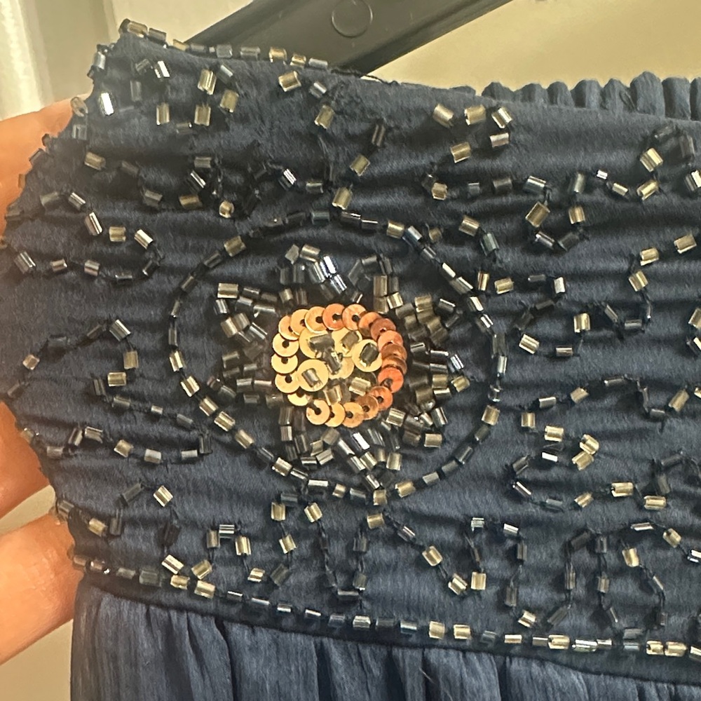 Earthbound Traders Co Navy Blue & Silver Beaded Maxi Skirt - Picture 3 of 7